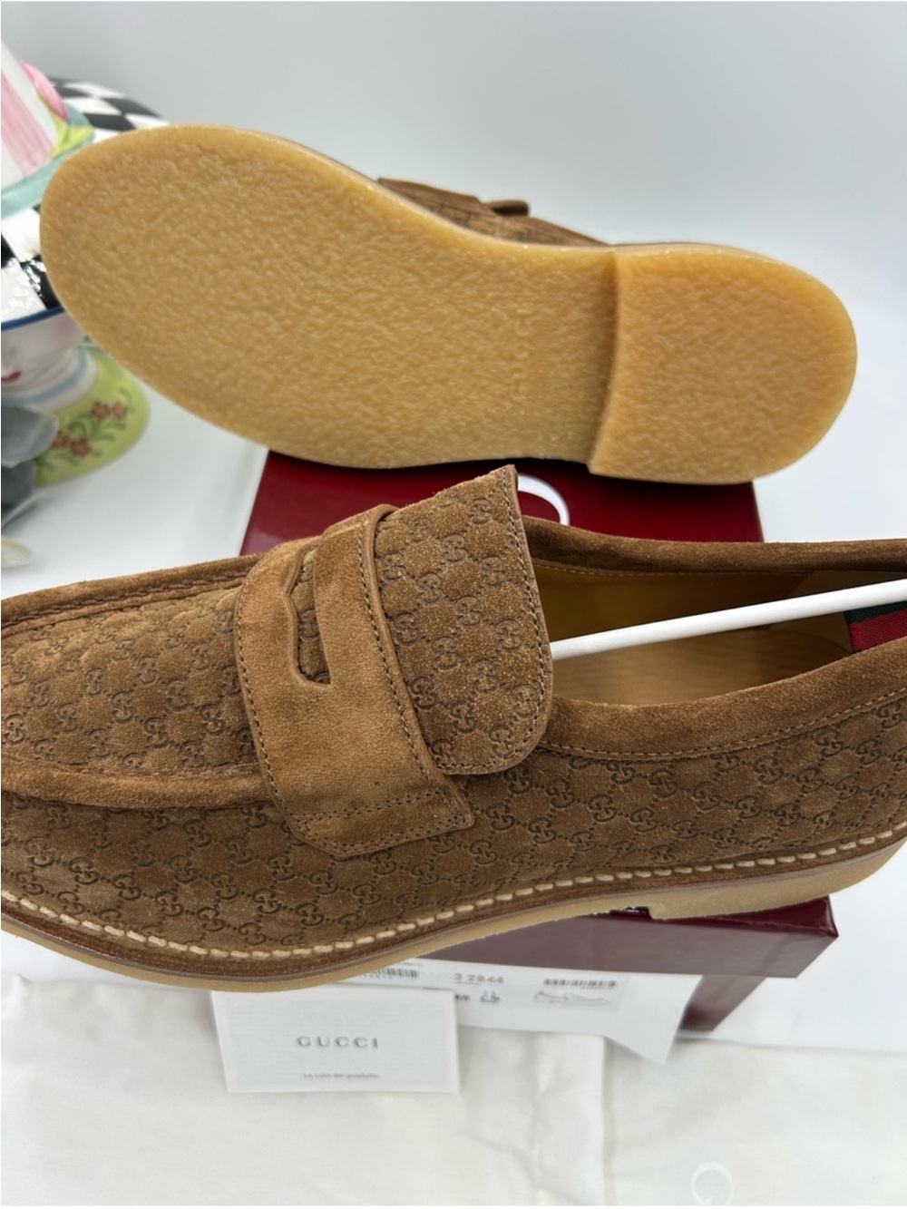 Men’s Gucci GG monogram web loafers size 11 fits 11.5 US made in Italy - Picture 5 of 9
